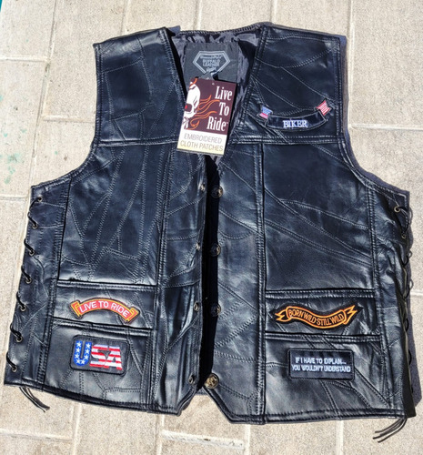 Campera Chaqueta Cuero Sin Mangas Ruta 66 Motoquero (eeuu)