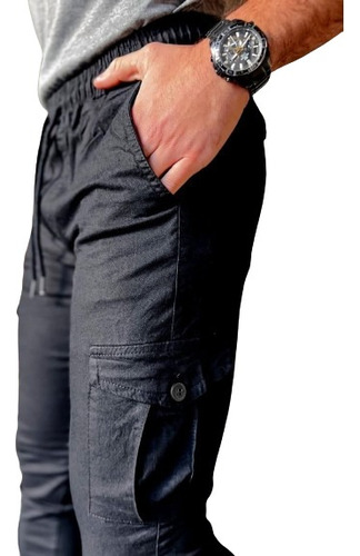 Pantalón Hombre Jogger Cargo Gabardina Elastizada T.especial