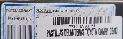 Pastillas Delantera Toyota Camry Lumiere 2002-2004 Foto 5