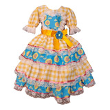 Vestido Junino Festa Junina Amarelo Arraiá Luxo Infantil