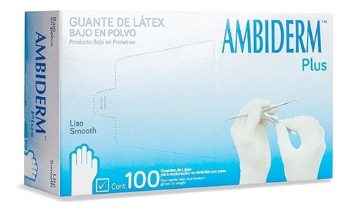 Guantes Desechables Ambiderm Plus Color Azul Talla M De Látex Con Polvo X 100 Unidades