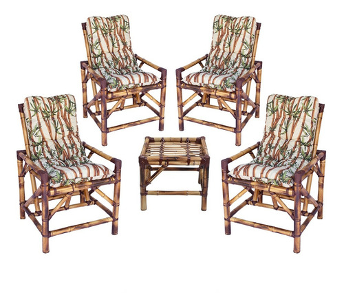 4 Cadeiras Bambu Vime Confortáveis Ideal P/ambientes C/mesa