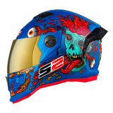 Capacete Fechado Stealth Zombie Ls2 Protork Viseira Dourada Cor Azul Tamanho Do Capacete 56