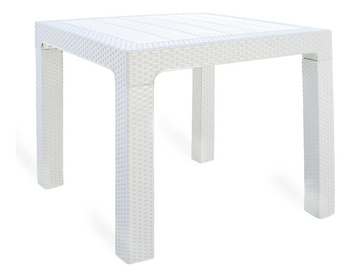 Mesa De Exterior Poo Simil Rattan De Plástico Color Blanco