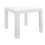 Mesa De Exterior Poo Simil Rattan De Plástico Color Blanco