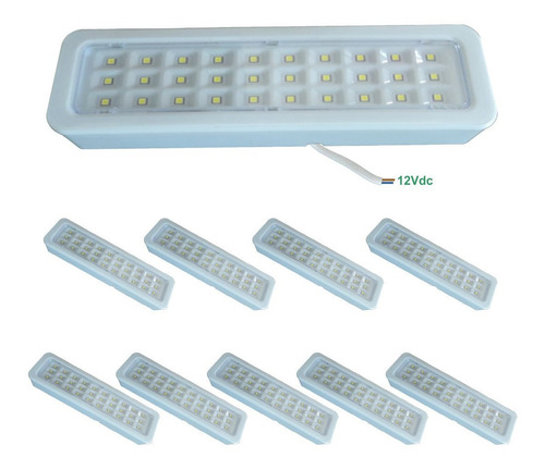 10 X Luminária 12v 30 Leds P/ Central Iluminação Emergência 