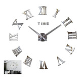 Reloj De Pared Grande 3d Color Plateado Moderno