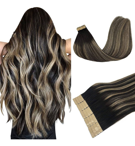 Extensiones Cabello Real 50gr 20in Balayage Negro Natural A