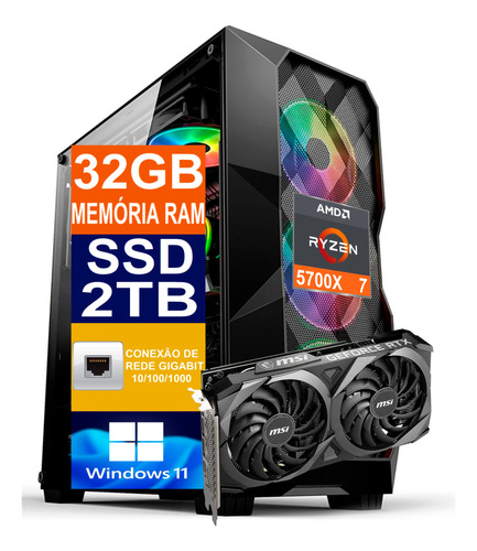 Pc Ryzen 7 5700x Ssd 2tb, 32gb, Rtx 4060ti 8gb, Water Cooler