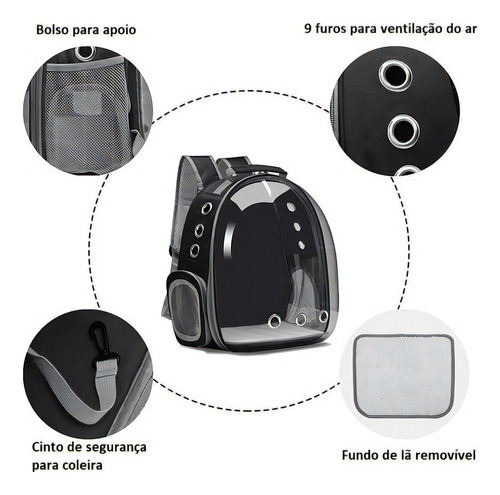 Mochila Para Carregar Gatos Com Capsula Bolha Transparente Cor Rosa