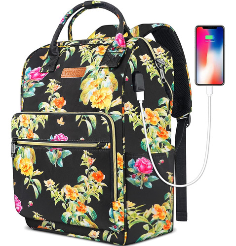 Mochila P/ Laptop De 15'' Ytonet C/ Usb, Flores De Colores