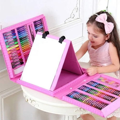 Set Arte Maleta X208 Piezas Caballete Crayon Acuarela Plumon