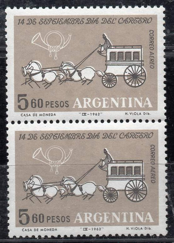 Argentina 1962. Par De 5,60 P Dia Del Cartero, Con Variedad 