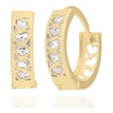 Aretes Huggie Arracadas Oro 10k Mujer Corazón Corazones 1.1g