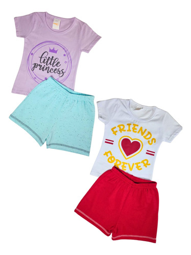 Kit Conjunto Infantil 4 Peças Camiseta - 2 Conjuntos 2 Ao 10