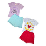 Kit Conjunto Infantil 4 Peças Camiseta - 2 Conjuntos 2 Ao 10