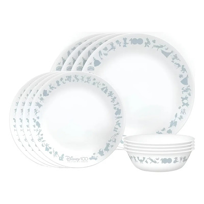 Vajilla de vidrio disney con platos y cuencos de 12 piezas color blanco corelle 1148125 | Envío gratis
