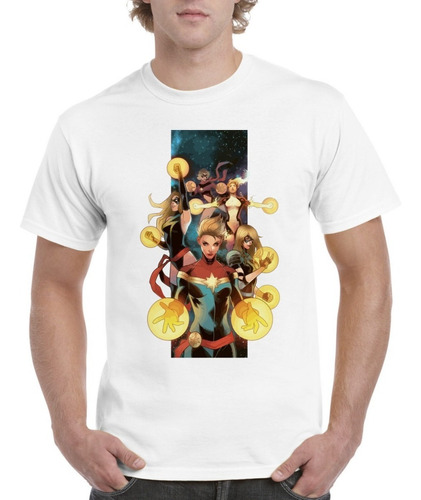 Camisas Para Hombre Capitana Marvel Blancas Diseño Hermoso