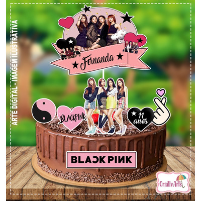 Topper Topo Enfeite De Bolo Black Pink Personalizados