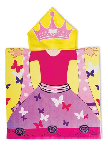 Toalha Poncho Infantil Com Capuz Princesa