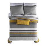 Edredón Denver Queensize 2vistas Gris Mostaza Rayado Vianney