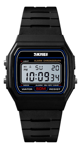 Reloj Hombre Skmei 1412 Sumergible Digital Alarma Cronometro Malla Negro Bisel Negro Fondo Blanco