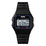 Reloj Hombre Skmei 1412 Sumergible Digital Alarma Cronometro Malla Negro Bisel Negro Fondo Blanco