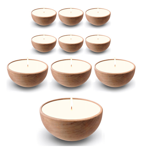 Velas Aromáticas Cuenco De Madera Cera Soja Muy Perfumada