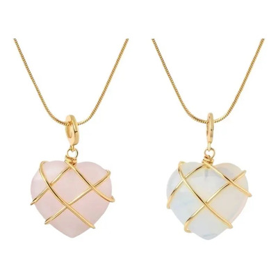 2* Charms Heart Natural Opal Pink Crystal Necklace | Meses sin interés