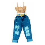 Conjunto Infantil Blogueirinha Cropped Calça Jeans Novidade