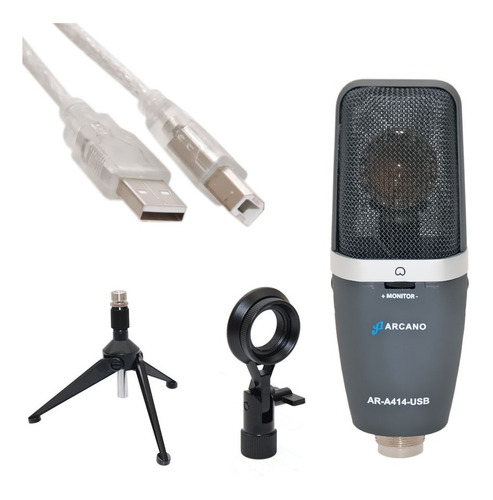 Microfone Condensador Usb Arcano Ar-a414-usb Com Fio Sj