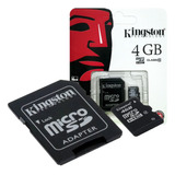 Memoria Micro Sd 4gb Clase 10 Kingston + Adaptador Sd