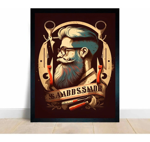 Quadro Decorativo Salão De Beleza Barbearia Moldurado A3 