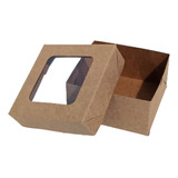 100 Caixas Kraft 8x8x4 Para 4 Doces Com Visor Presentes