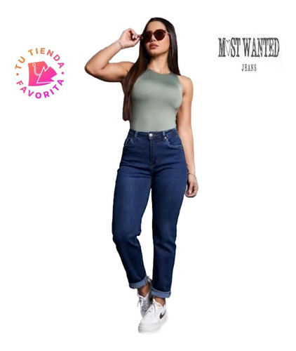 Most Wanted Jeans Dama Mom Croped Bota Recta Colombiano