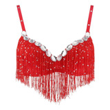 Danza Del Vientre Borla Lentejuelas Sujetador Top Sexy Rojo