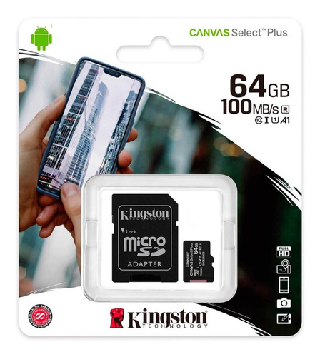 Memoria Microsd 64gb Kingston Canvas Select Plus Cl10 100mbs