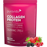 Suplemento Em Pó Pura Vida  Premium Collagen Protein Colágeno Collagen Protein Sabor  Berries Silvestres Em Sachê De 450ml