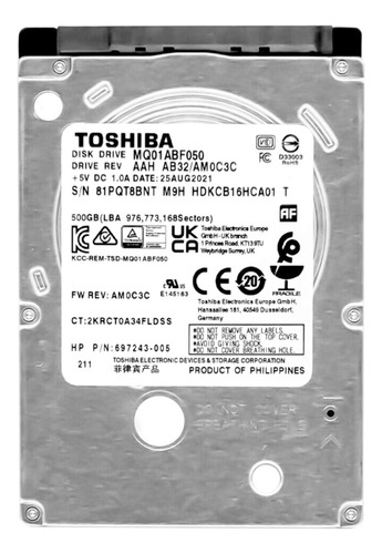 Disco Duro Interno Toshiba 500gb 2.5in 5400rpm Open Box