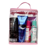 Porta Shampoo Transparente E Rosa Necessaire Para Viagem