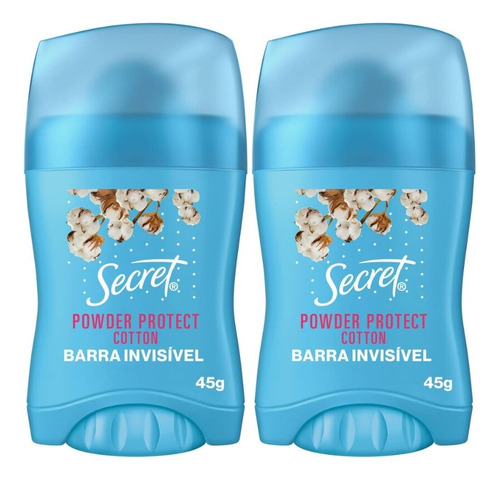 Kit 2 Desodorante Barra Secret Powder Protect Cotton 45g