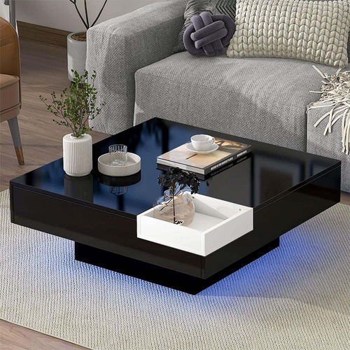 Mesa De Centro Para Sala De Estar Con Almacenamiento Negro