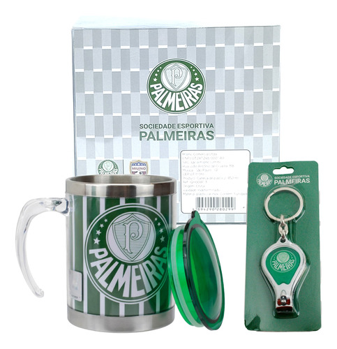 Caneca Palmeiras Térmica Com Tampa 450ml + Chaveiro Cortador