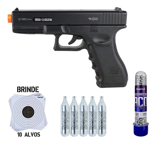 Kit Pistola De Pressão Co2 Glock G17 + Acessórios + Brinde