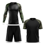 Kit 2 Camiseta Térmica Proteção Uv + Shorts Masculino Cores