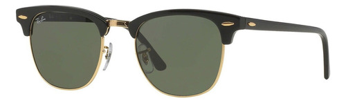 Anteojos De Sol Ray-ban Clubmaster Classic Standard Con Marco De Acetato Color Polished Black, Lente Green De Cristal Clásica, Varilla Black De Acetato - Rb3016