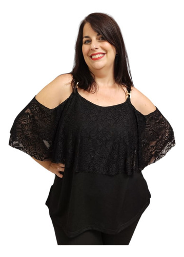 Blusa Fiesta/noche Encaje Y Crepe Talles Grandes/especiales