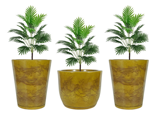 Jogo 3 Vasos Estilo Vietnamita Luxo Prato Planta Decor Casa