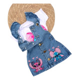 Conjunto Stitch Jardineira Jeans E Cropped -modinha Infantil