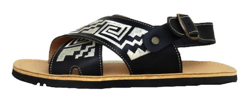 Huarache Artesanal Cruzado Tipo Pita Hilo Negro Llanta